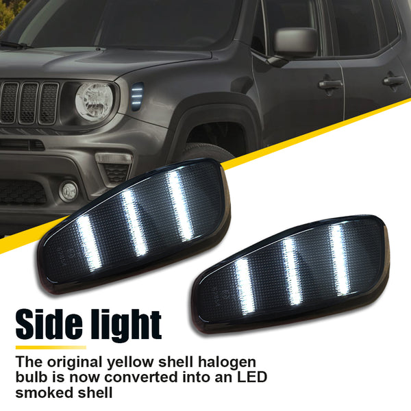 LED Side Marker Light for Jeep Renegade 2015-2023, Smoked Lens, White, Front