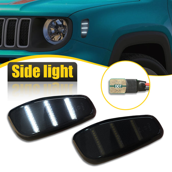 LED Side Marker Light for Jeep Renegade 2015-2023, Smoked Lens, White, Front