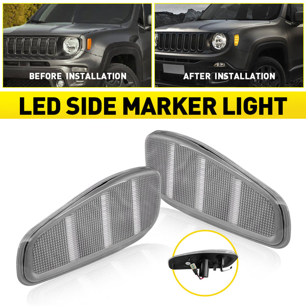 LED Side Marker Light for Jeep Renegade 2015-2025, Clear Lens, Amber, L&R Fender