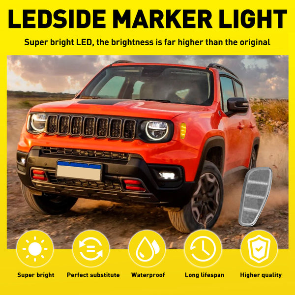 LED Side Marker Light for Jeep Renegade 2015-2025, Clear Lens, Amber, L&R Fender