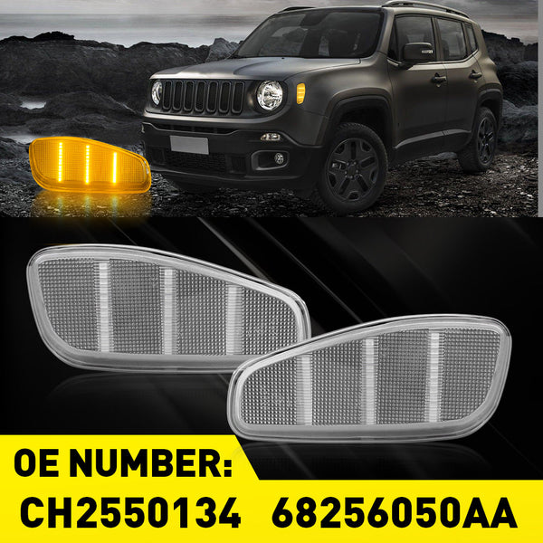 LED Side Marker Light for Jeep Renegade 2015-2025, Clear Lens, Amber, L&R Fender