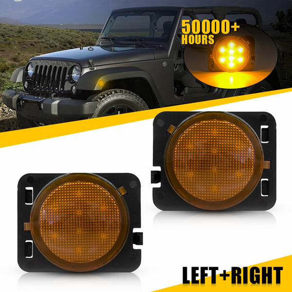 LED Side Marker Light for Jeep Wrangler JK 2007-2018, Amber Lens, Front Fender
