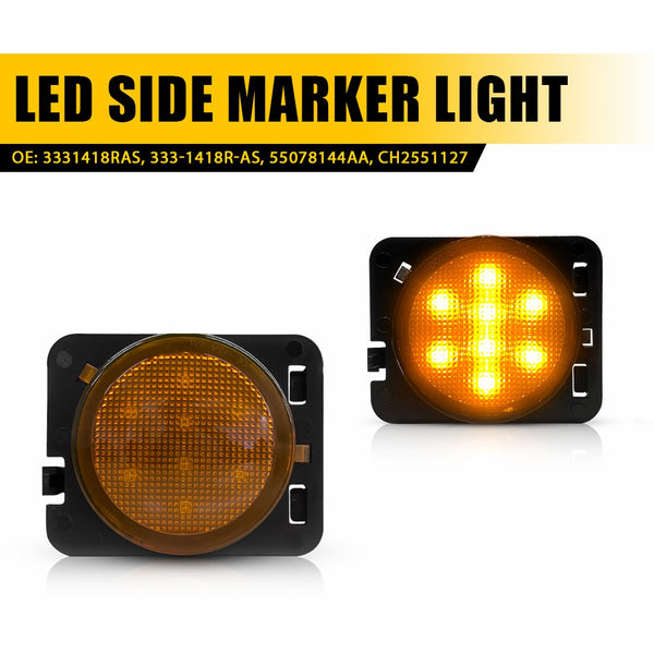 LED Side Marker Light for Jeep Wrangler JK 2007-2018, Amber Lens, Front Fender