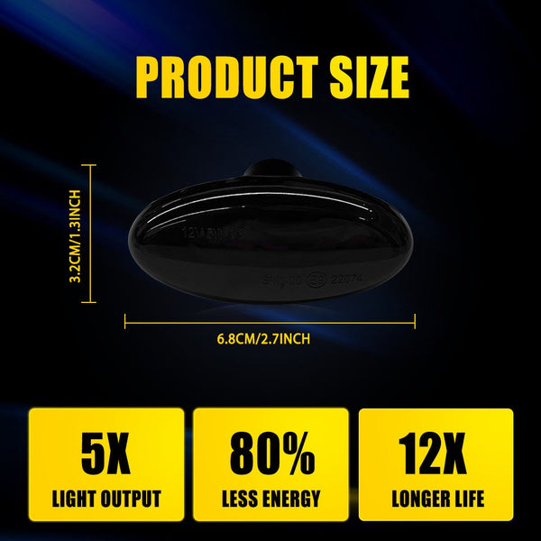 LED Side Marker Light for Mazda 2/3/5/MPV, Dark Smoked, Amber, Front Fender L&R