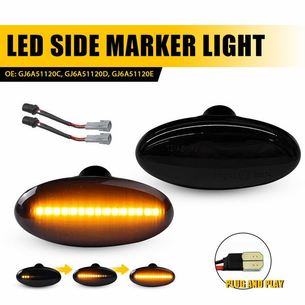 LED Side Marker Light for Mazda 2/3/5/MPV, Dark Smoked, Amber, Front Fender L&R
