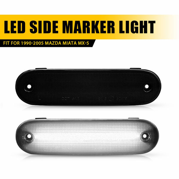 LED Side Marker Light for Mazda MX-5 Miata 1990-2005, Smoked Lens, White, Front/Rear