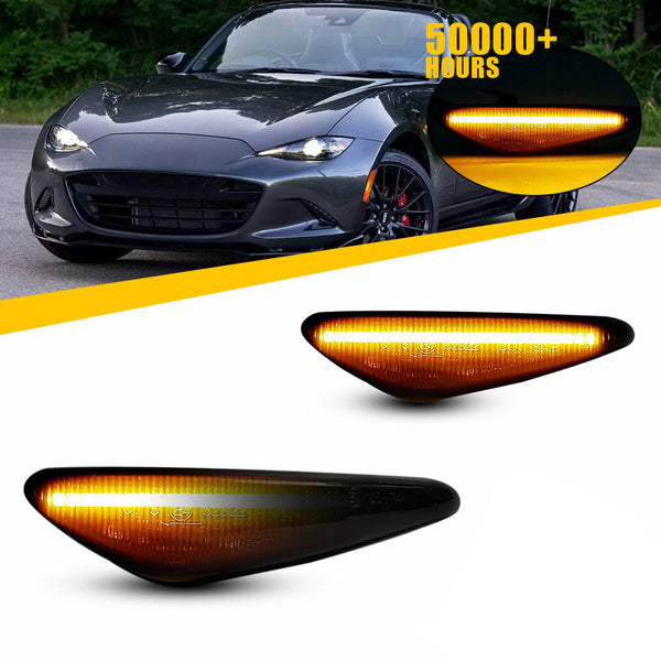 LED Side Marker Light for Mazda MX-5 Miata/RX-8, Dark Smoked, Amber, Sequential