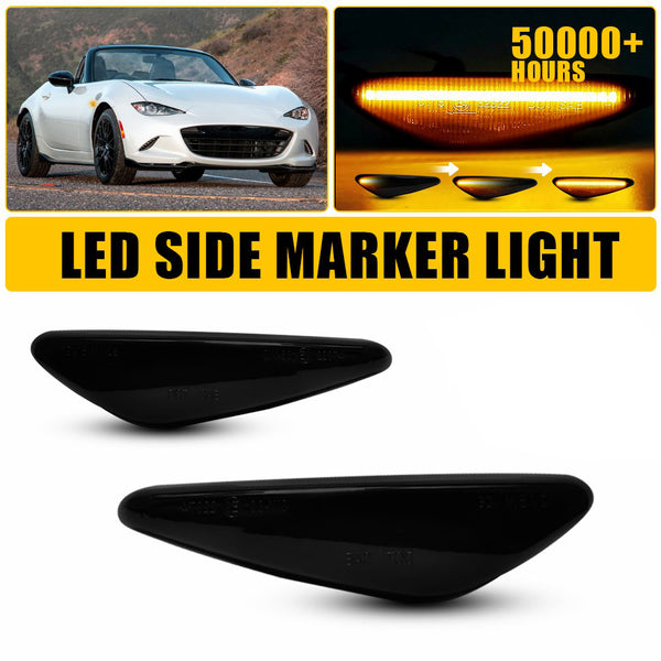 LED Side Marker Light for Mazda MX-5 Miata/RX-8, Dark Smoked, Amber, Sequential