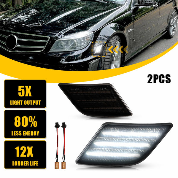 LED Side Marker Light for Mercedes-Benz C-Class W204 2008-2011, Smoked Lens, White
