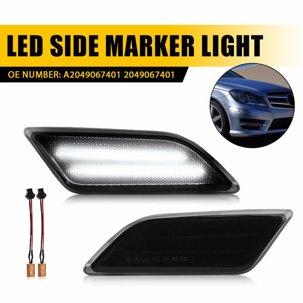 LED Side Marker Light for Mercedes W204 C250/C300, Smoked Lens, White, Front