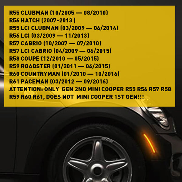 LED Side Marker Light for MINI Cooper R55/R56/R57/R58/R59/R60/R61, Amber/Red