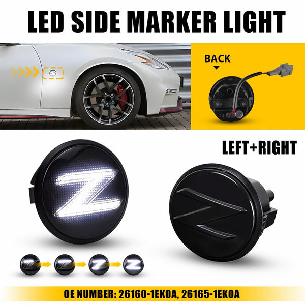 LED Side Marker Light for Nissan 350Z/370Z 2003-2020, Sequential, White