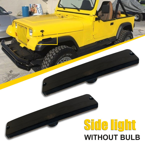 LED Side Marker Light Front Bumper/Fender for Jeep Wrangler YJ 1987-1995, Smoked Lens