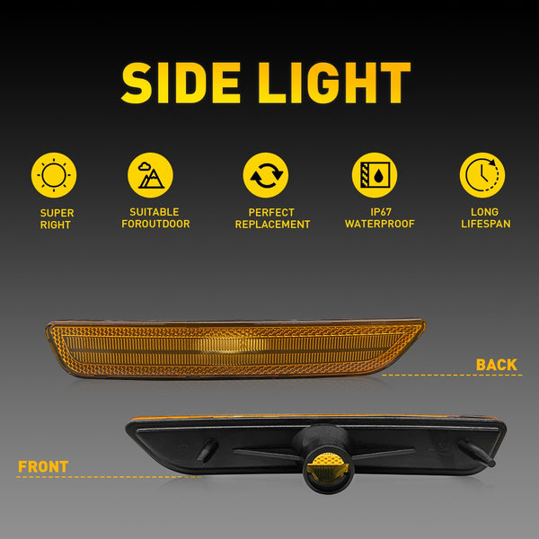 LED Side Marker Light Front Bumper Reflector for Ford Mustang 2010-2014, Amber Lens