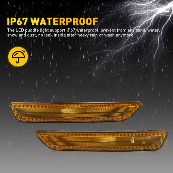 LED Side Marker Light Front Bumper Reflector for Ford Mustang 2010-2014, Amber Lens