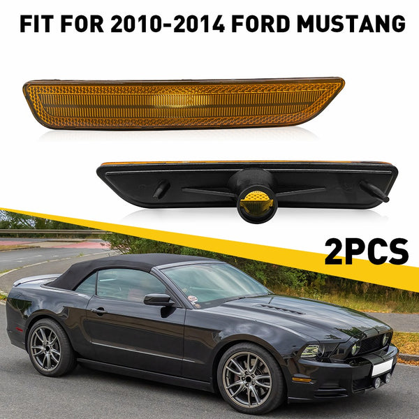 LED Side Marker Light Front Bumper Reflector for Ford Mustang 2010-2014, Amber Lens