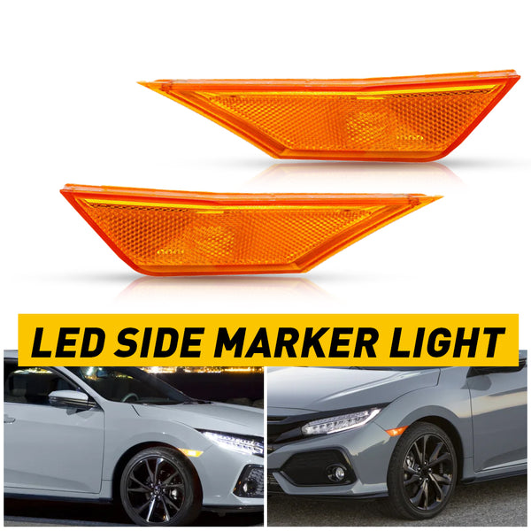 LED Side Marker Light Front Reflector for Honda Civic, Amber, Driver & Passenger