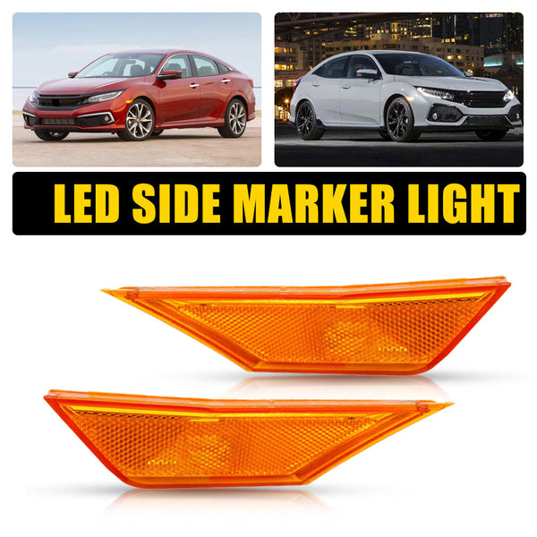 LED Side Marker Light Front Reflector for Honda Civic, Amber, Driver & Passenger