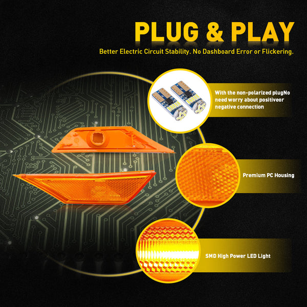 LED Side Marker Light Front Reflector for Honda Civic, Amber, Driver & Passenger