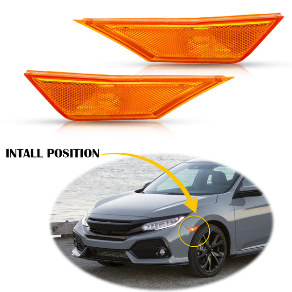 LED Side Marker Light Front Reflector for Honda Civic, Amber, Driver & Passenger