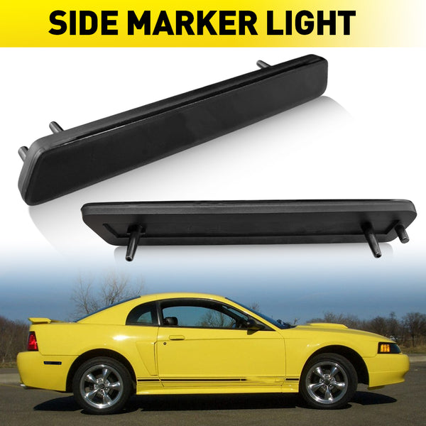 LED Side Marker Light Rear Bumper Reflector for Ford Mustang 1999-2004, Smoked Lens