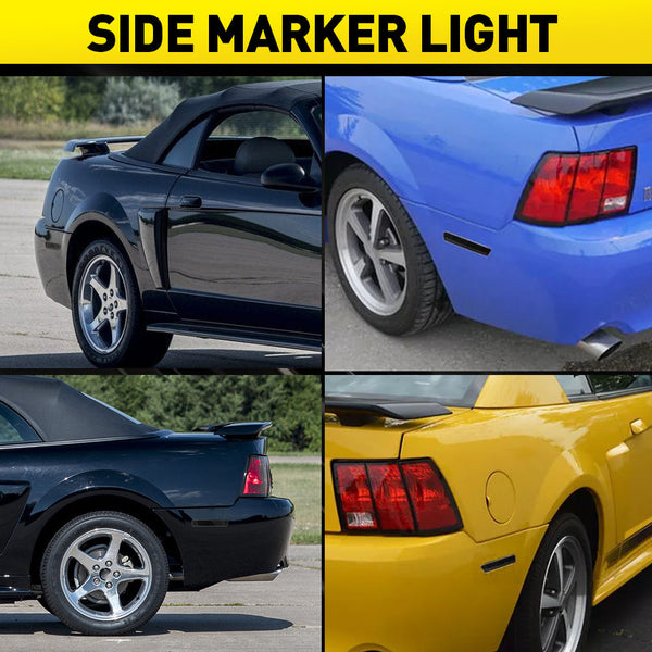 LED Side Marker Light Rear Bumper Reflector for Ford Mustang 1999-2004, Smoked Lens