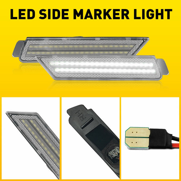 LED Side Marker Light Reflector for Chevrolet Camaro 2010-2015, Clear Lens, Front