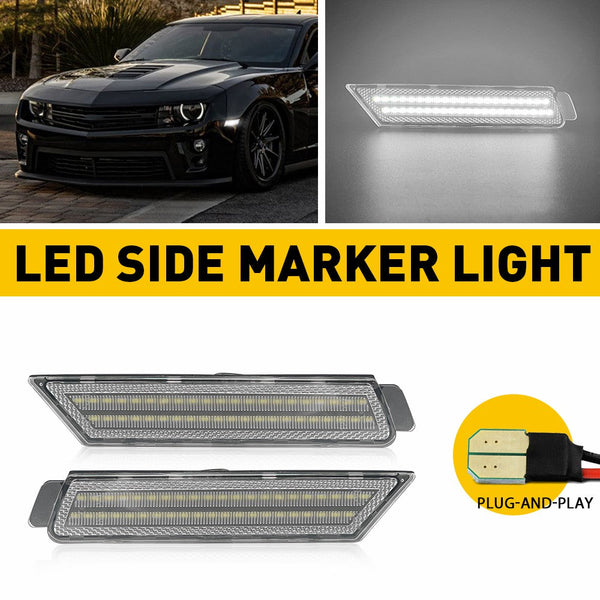 LED Side Marker Light Reflector for Chevrolet Camaro 2010-2015, Clear Lens, Front