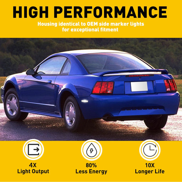 LED Side Marker Light Reflector for Ford Mustang 1999-2004, Clear Lens, White, Rear