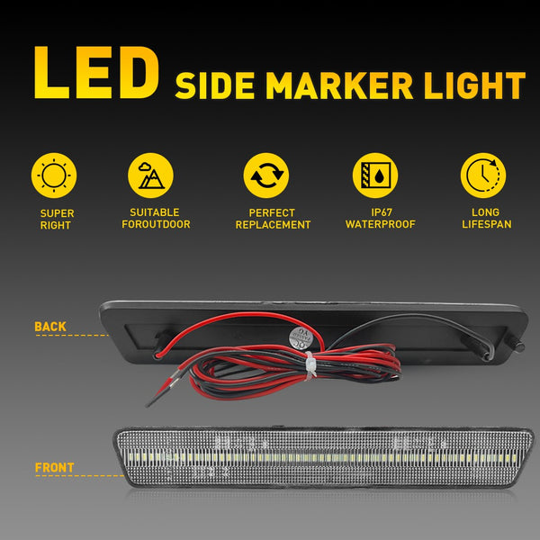 LED Side Marker Light Reflector for Ford Mustang 1999-2004, Clear Lens, White, Rear