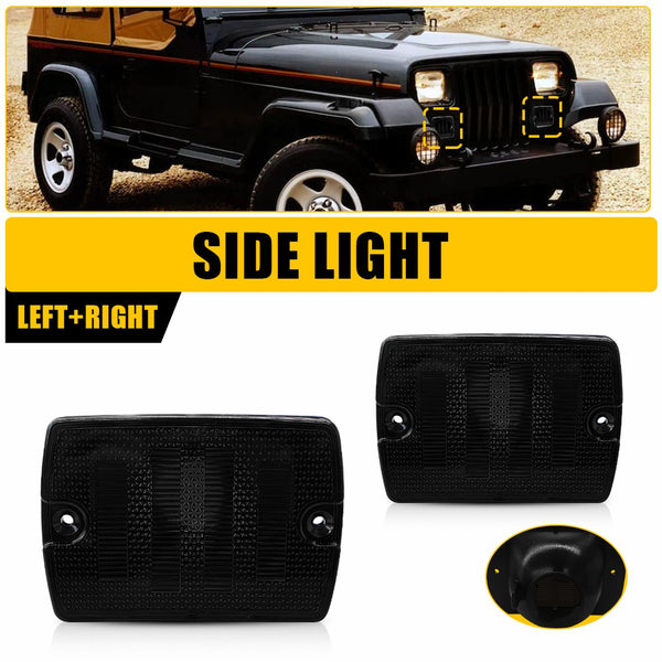 LED Side Marker Light/Turn Signal Housing for Jeep Wrangler YJ 1987-1995, Smoked Lens, Front