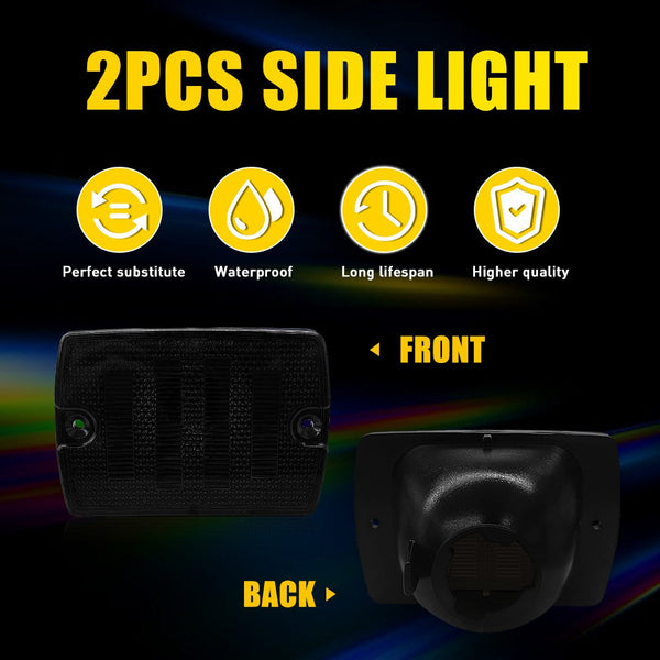 LED Side Marker Light/Turn Signal Housing for Jeep Wrangler YJ 1987-1995, Smoked Lens, Front