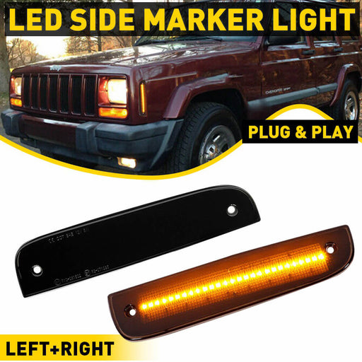 LED Side Marker Lights for 1997-2001 Jeep Cherokee Smoked Shell Amber Front Bumper