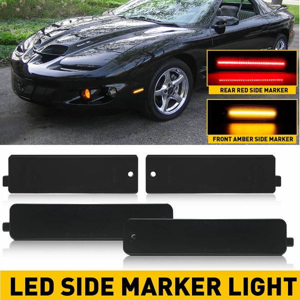 LED Side Marker Lights for 1998-2002 Pontiac Firebird Smoke Shell Front Amber Rear Red