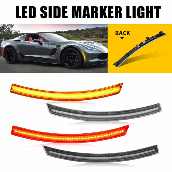 LED Side Marker Lights for 2014-2019 Chevrolet Corvette C7 Smoked Len Amber Red Front Rear Bumper