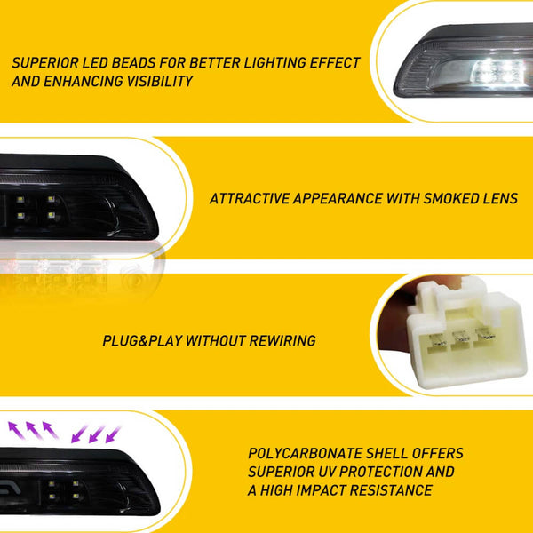 LED Third Brake Light Compatible with 2007-2018 Toyota Tundra, Smoked Shell Lens