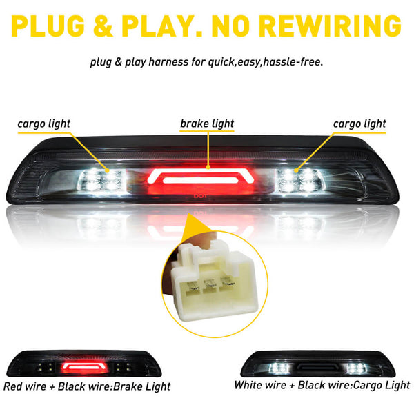 LED Third Brake Light Compatible with 2007-2018 Toyota Tundra, Smoked Shell Lens