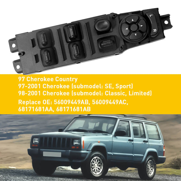 Master Power Window Switch, Car Window Switch Button For 1997-2001 Jeep Cherokee 12+8 Pin