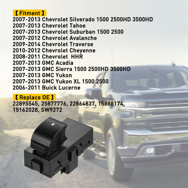 Power Window Switch For Chevrolet, GMC, Buick Lucerne Models 8 Pin (Passenger Side/ Rear Side)