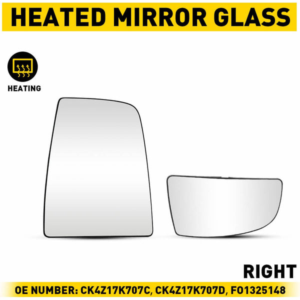 Rearview Side Mirror Glass for 2015-2022 Ford Transit 150 250 350 350HD - Upper & Lower Mirror Glass