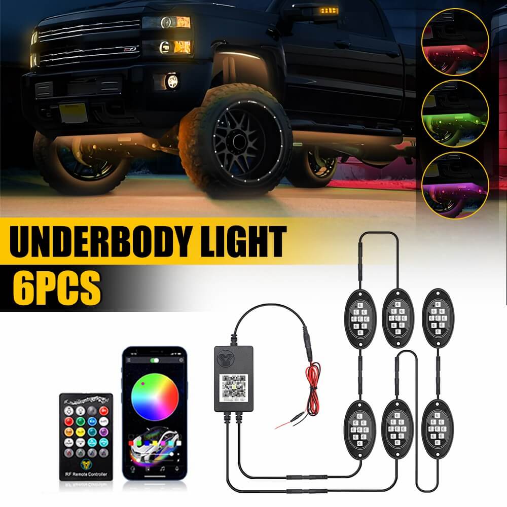 RGB Dreamcolor LED Car Underglow Lights Music Bluetooth APP Remote Control-9 LEDs Per Light
