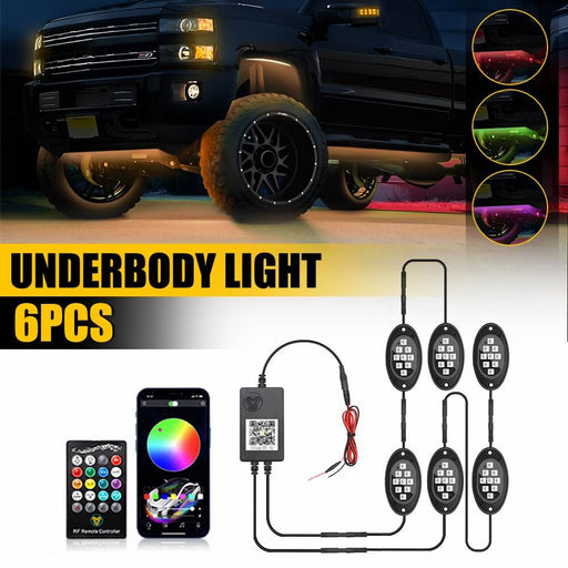RGB Dreamcolor LED Car Underglow Lights Music Bluetooth APP Remote Control-9 LEDs Per Light