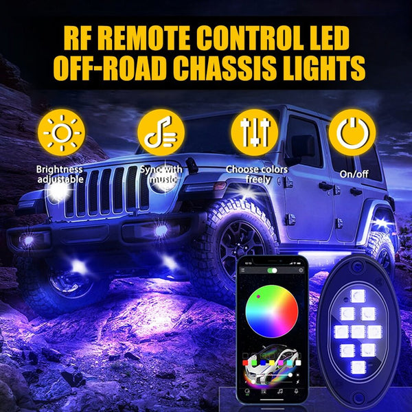 RGB Dreamcolor LED Car Underglow Lights Music Bluetooth APP Remote Control-9 LEDs Per Light