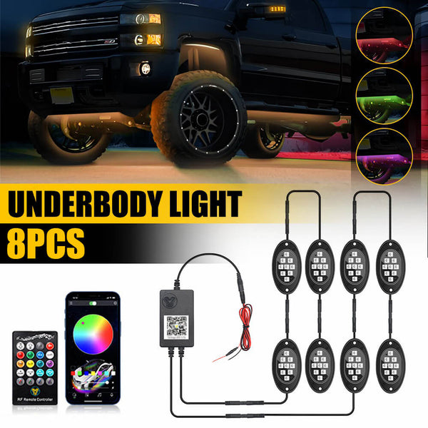 RGB Dreamcolor LED Car Underglow Lights Music Bluetooth APP Remote Control-9 LEDs Per Light