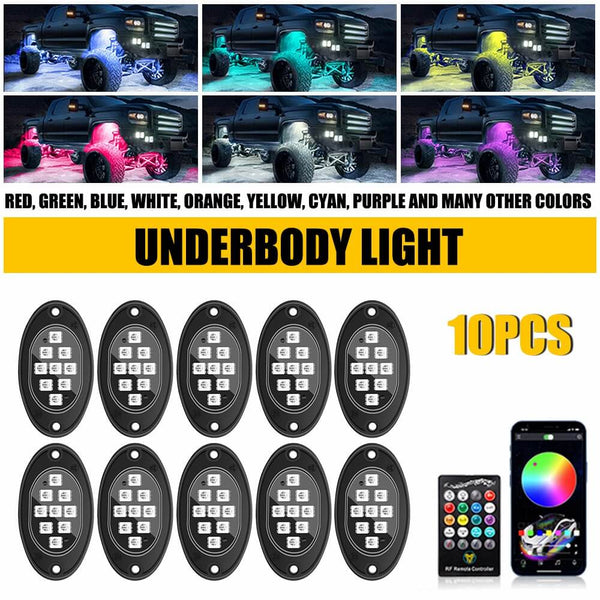 RGB Dreamcolor LED Car Underglow Lights Music Bluetooth APP Remote Control-9 LEDs Per Light