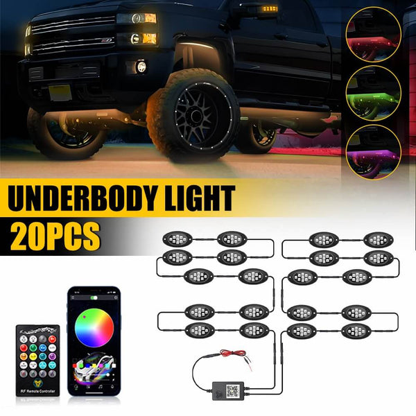 RGB Dreamcolor LED Car Underglow Lights Music Bluetooth APP Remote Control-9 LEDs Per Light