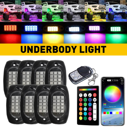 RGB LED Pod Rock Lights Kit - Underbody Neon Lights with Wireless APP Control, Music Sync & Chasing Effects for 12V SUV, Jeep, Truck - 15 LEDs Per Light