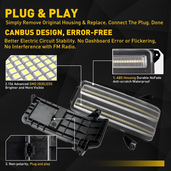 Sequential LED Side Mirror Turn Signal Light Fits 2020-2024 GMC Sierra/Chevrolet Silverado 2500HD 3500HD