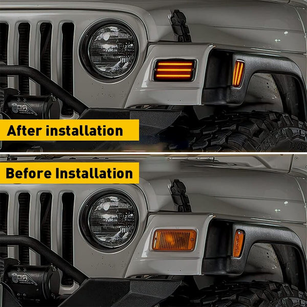 Smoke LED Front Bumper Turn Signal + Side Marker Light for 1997-2006 Jeep Wrangler TJ