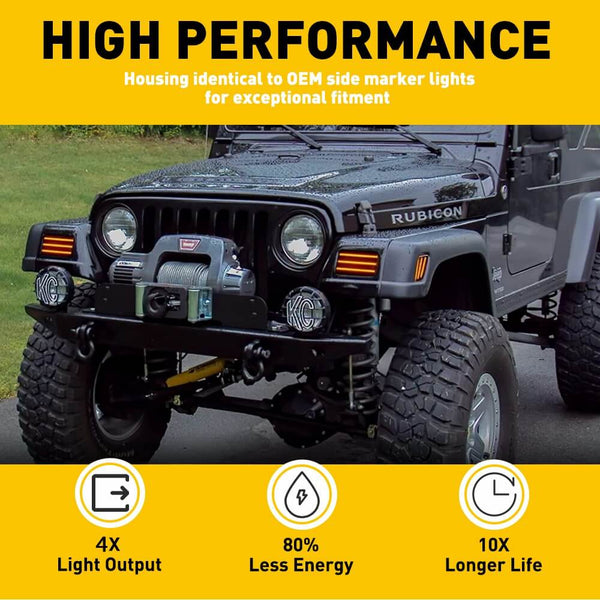 Smoke LED Front Bumper Turn Signal + Side Marker Light for 1997-2006 Jeep Wrangler TJ